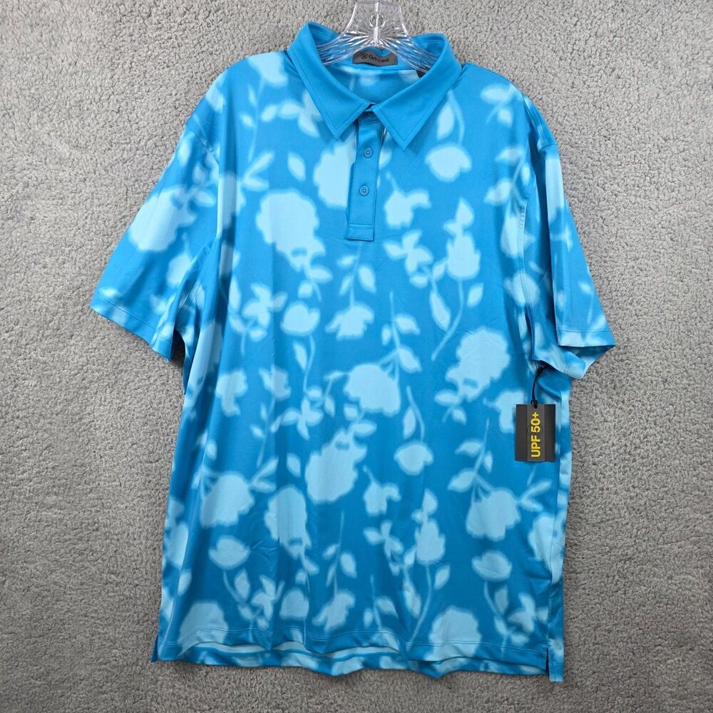 NWT G/FORE Men's Blur Floral Tech Jersey Polo in Venetian blue Size 2XL